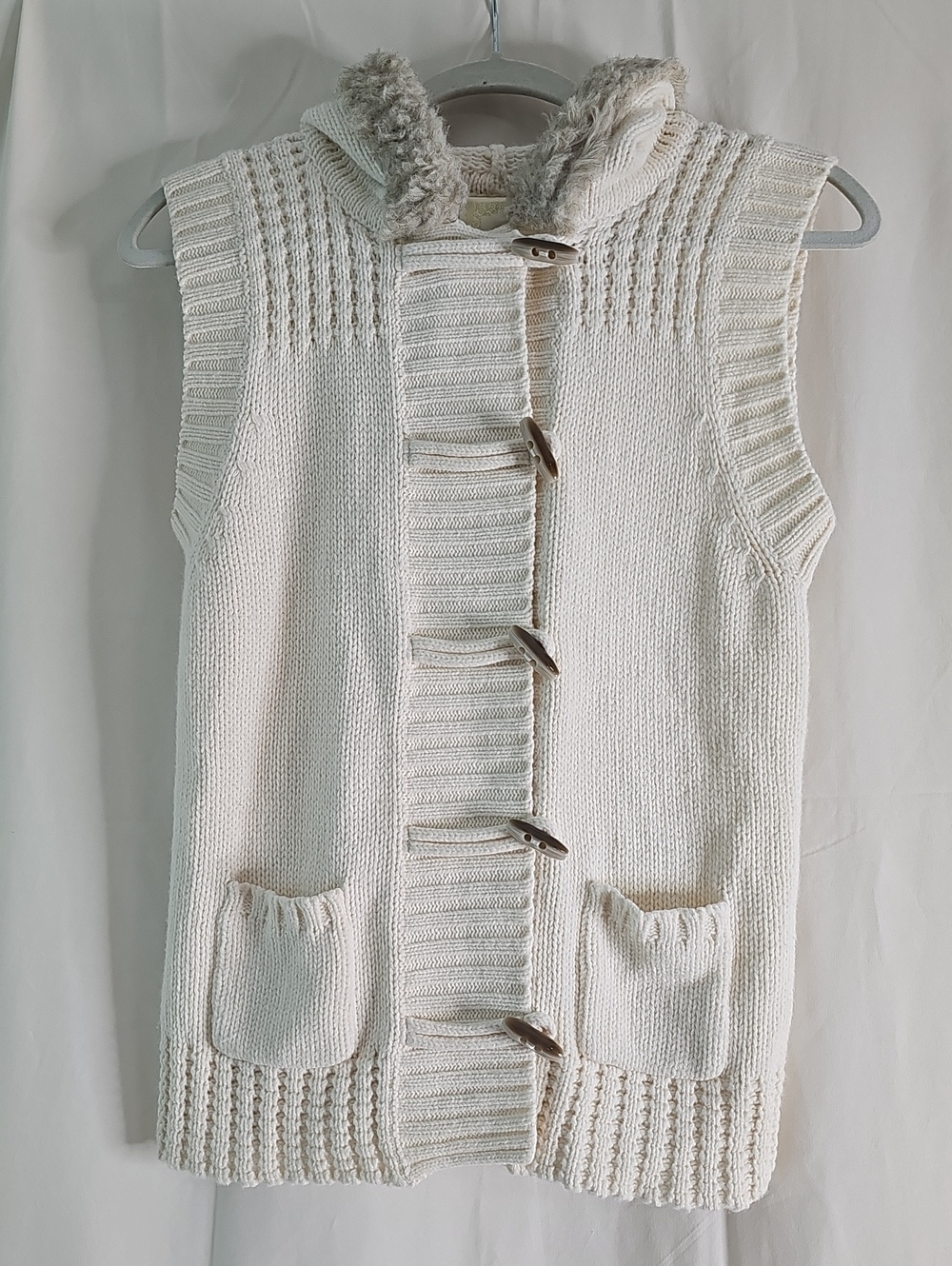Old Navy Cream Sleeveless Hooded Knit Cardigan with Toggle Closures